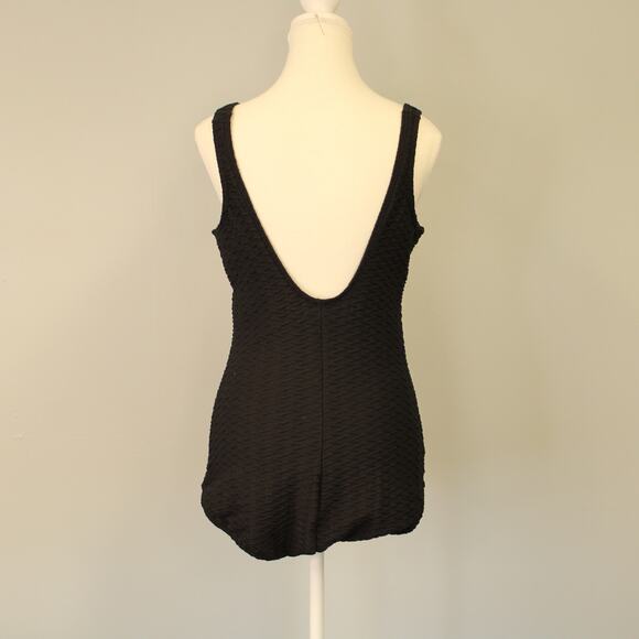 Lands' End Black Textured One Piece Swimsuit Womens Tall Size 12L Lined Bra - Picture 5 of 11